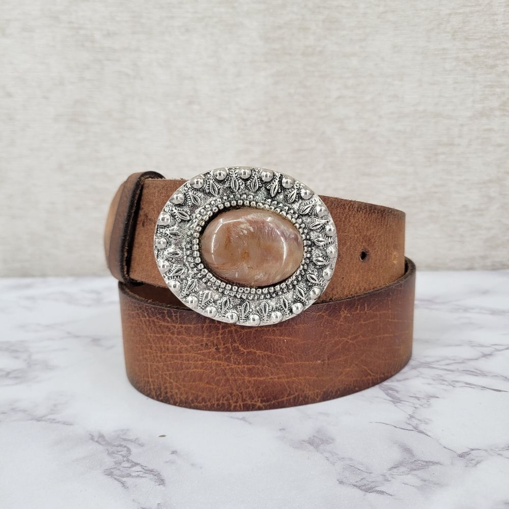 Sonoma Brown Leather Belt with Silver Buckle Western Boho Cowgirl
